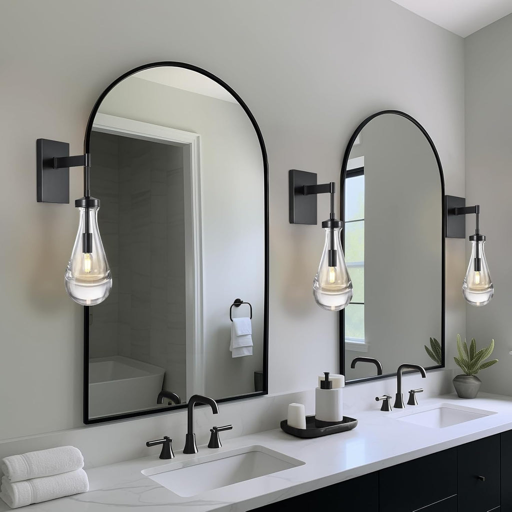 Wall Sconces Set of Two, Black Dimmable Raindrop Wall Lighting, Modern Bathroom Sconces Wall Lamps Vanity Lighting for Living Room, Wall Lights for Bedroom, Hallway