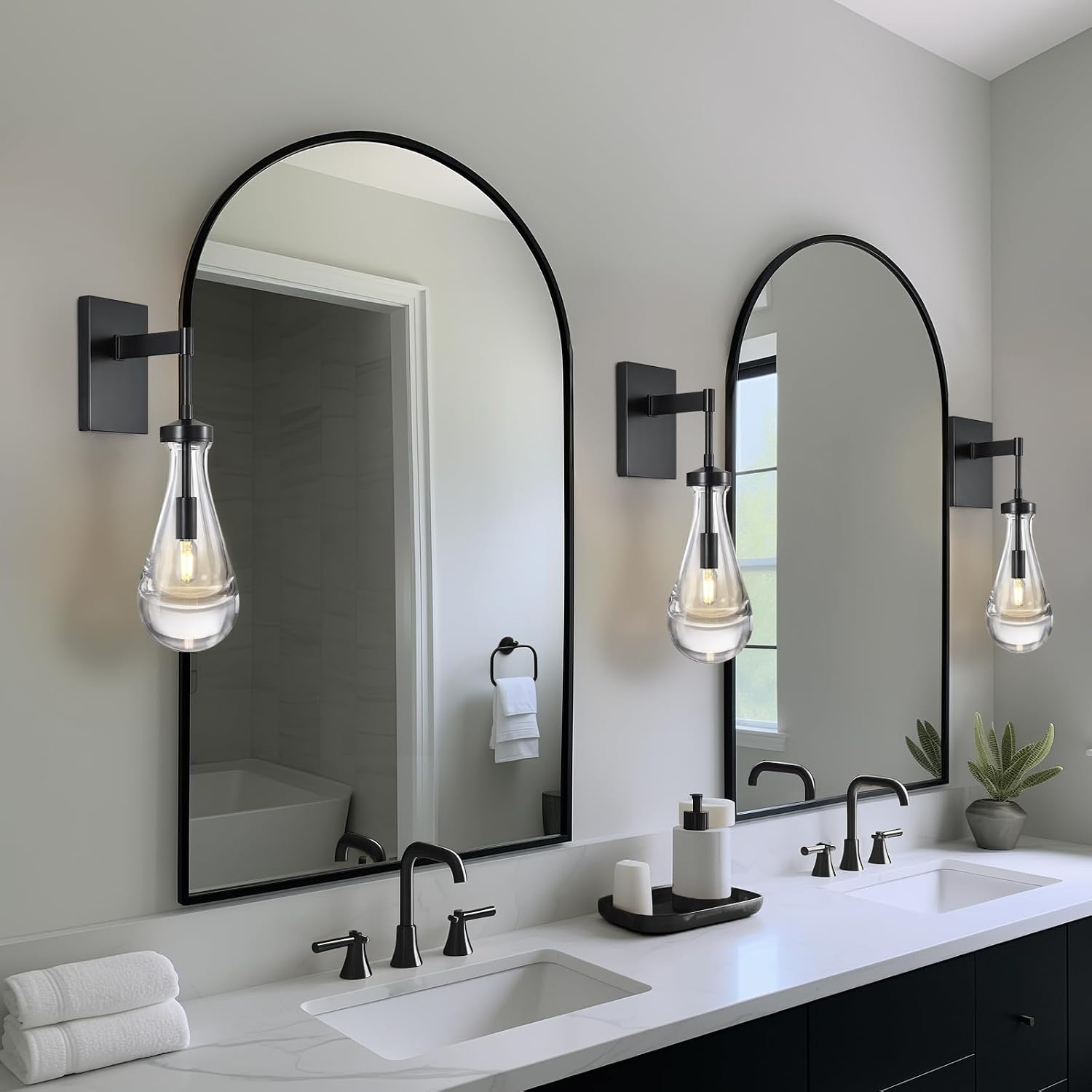 Wall Sconces Set of Two, Black Dimmable Raindrop Wall Lighting, Modern Bathroom Sconces Wall Lamps Vanity Lighting for Living Room, Wall Lights for Bedroom, Hallway