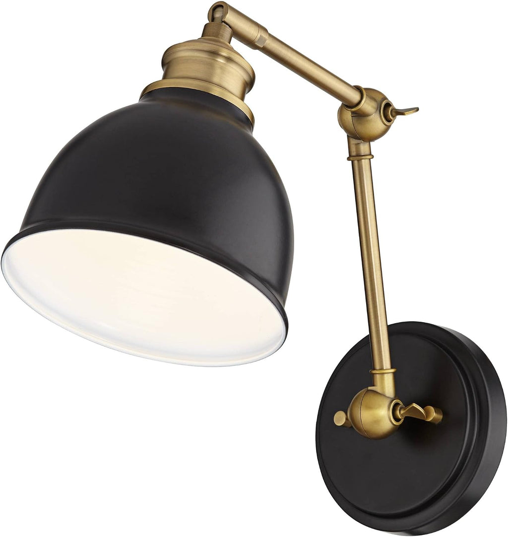 Barnes and Ivy Sania Modern Adjustable Swing Arm Wall Lamps Set of 2 Black Brass Hardwire Light Fixture Up and Down Metal Shade for Bedroom Bedside House Reading Living Room Home Dining