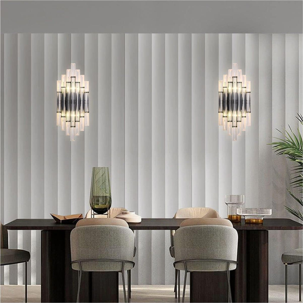 KCO Lighting Modern Crystal Wall Sconce Set of 2 Elegant Wall Mounted Light Fixture Black Metal Wall Lamp with Clear Crystal for Bedroom Living Dining Room (Black-2PC)