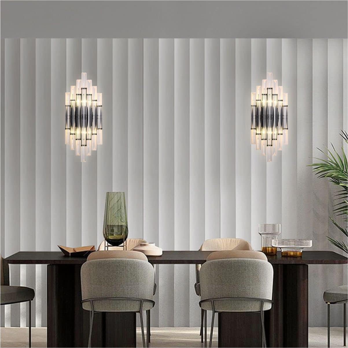KCO Lighting Modern Crystal Wall Sconce Set of 2 Elegant Wall Mounted Light Fixture Black Metal Wall Lamp with Clear Crystal for Bedroom Living Dining Room (Black-2PC)