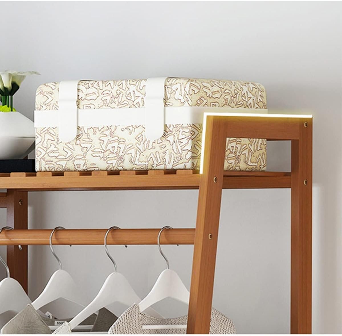 Coat Rack, Bamboo Garment Rack 9-Tier Storage Shelves Clothes Hanging Rack Heavy Duty Clothing Rack Minimalism Wardrobe Closet Organizer