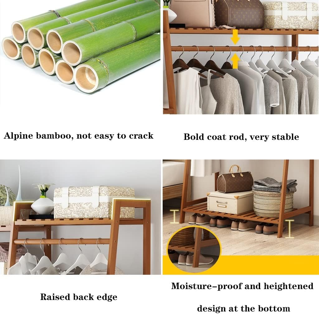 Coat Rack, Bamboo Garment Rack 9-Tier Storage Shelves Clothes Hanging Rack Heavy Duty Clothing Rack Minimalism Wardrobe Closet Organizer