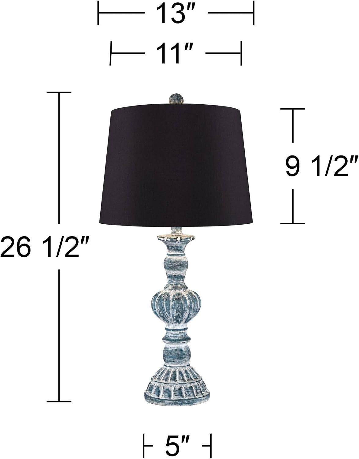 Regency Hill Tanya Country Cottage Traditional Style Table Lamps 26.5' High Set of 2 Blue Wash Resin Black Faux Silk Drum Shade Decor for Living Room Bedroom House Bedside Nightstand Home