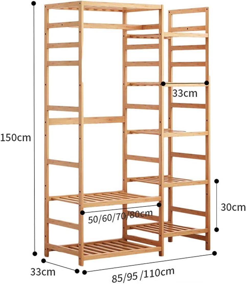Coat Rack, Bamboo Clothes Rack Open Frame Bamboo Garment Wardrobe Organizer Large Cabinet Hanging Rails With 360°rotation 4 Wheels For Dress Pants Shoes Hats Natural