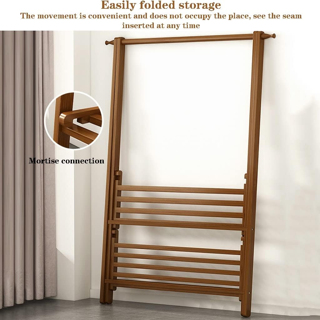 Bamboo Wood Garment Rack, with Storage Shelves, Clothes Hanging Rack, for Entryway Living Bedroom (Brown 66 * 40 * 160cm)