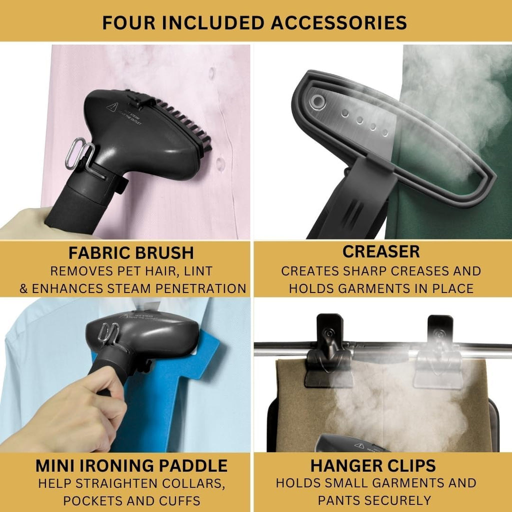 SALAV Professional Garment Steamer 1500W with Foot Pedal Control | 45s Fast Heat Up, 1.8L Tank, Up to 1 Hour Continuous Steam, Stainless Steel Nozzle & Wheels – Gold
