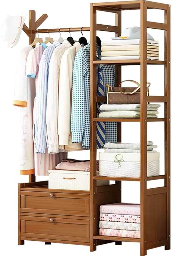 Bamboo Clothing Rack with Shelves - Freestanding Garment Hanger for Bedroom, Hallway & Living Room, Stylish Clothes nizer, Durable & Eco-Friendly Coat Rack