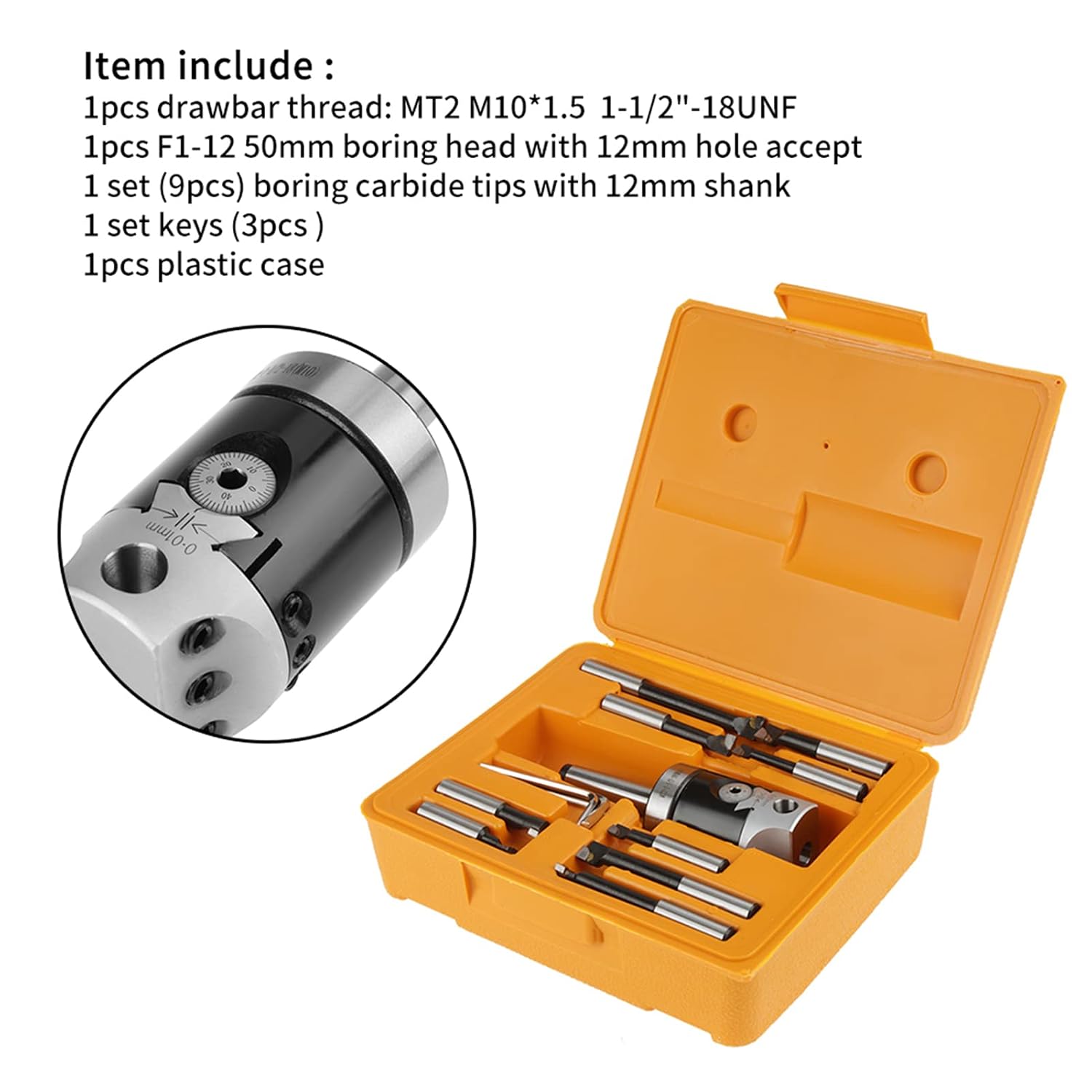 Brilluxa Boring Head Kit, Milling Boring Bar, MT2 M10 Cutter Kit, 9PCS 12mm Bars CNC Milling Machine Accessories for Precision Boring Work
