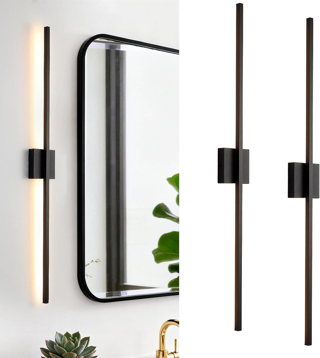 Wall Sconces Set of Two, Black Modern Wall Sconce Light for Bathroom, Living Room, Bedroom, Hardwired 3000K 40''