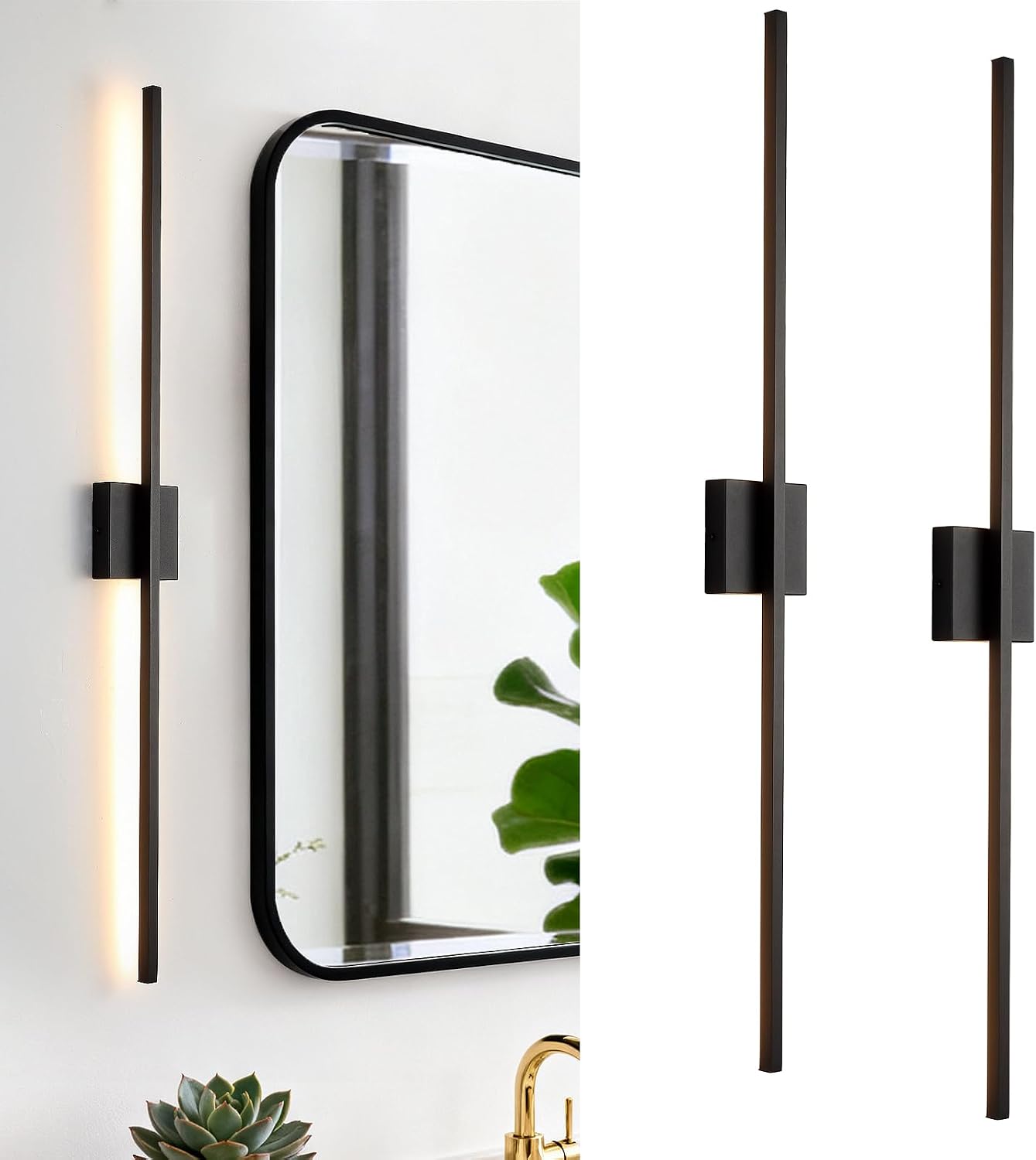 Wall Sconces Set of Two, Black Modern Wall Sconce Light for Bathroom, Living Room, Bedroom, Hardwired 3000K 40''