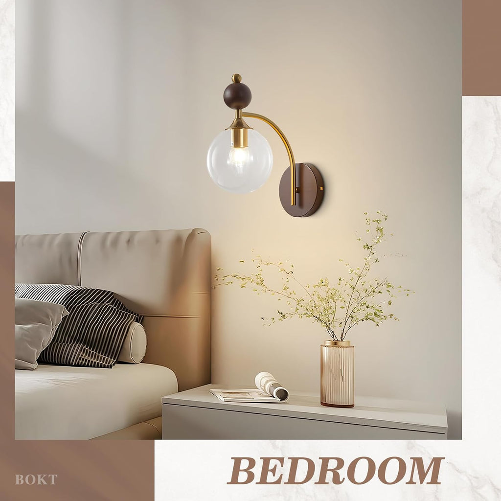 BOKT Gold Wall Sconces 2 Pack Vintage Clear Wall Mounted Lamp Mid Century Modern Wall Sconce Light Set of Two Vanity Light Fixtures Over Mirror Minimalist Glass Wall Sconce