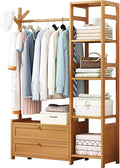 Floor-Standing Solid Wood Rotating Coat Rack，Freestanding Bamboo Coat Rack with Shelves & Garment Rail - Versatile Clothing Organizer for Hallway, Bedroom & Living Room Storage Solutions