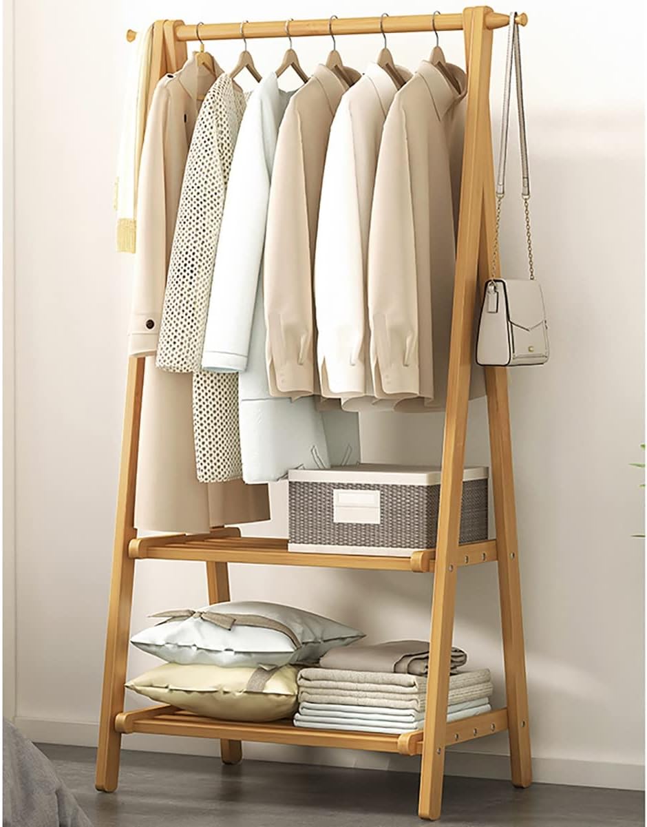 Bamboo Wood Garment Rack, with Storage Shelves, Clothes Hanging Rack, for Entryway Living Bedroom (Brown 86 * 40 * 160cm)