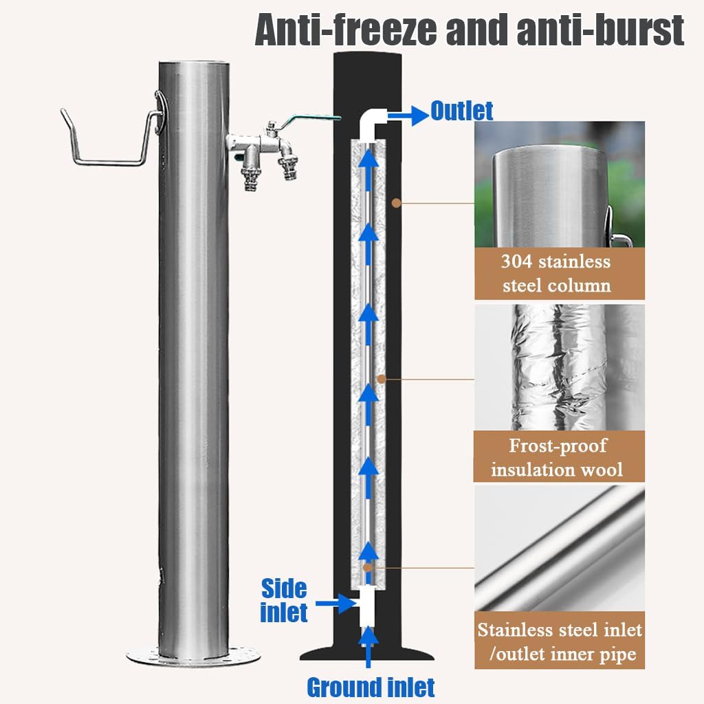 304 Stainless Steel Water Hydrant, Insulated Anti-Freeze Cotton Inner Pipe, Outdoor Water Faucet, Dual Spout Tap, Yard Hydrant with Pressure-Boosting Spray Gun