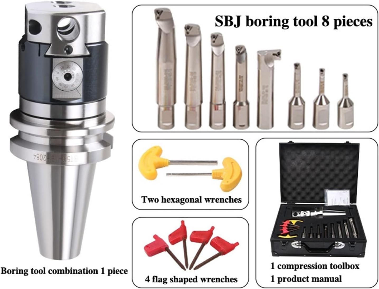 NBH2084 Boring Head Boring Tool Suit Boring Head BT40 BT50 NT40 NT50 R8 MTA SK30 HSK Tool Handle Boring Bar Boring Tool Set 8PCS(MTA3-NBH2084-8PCS)