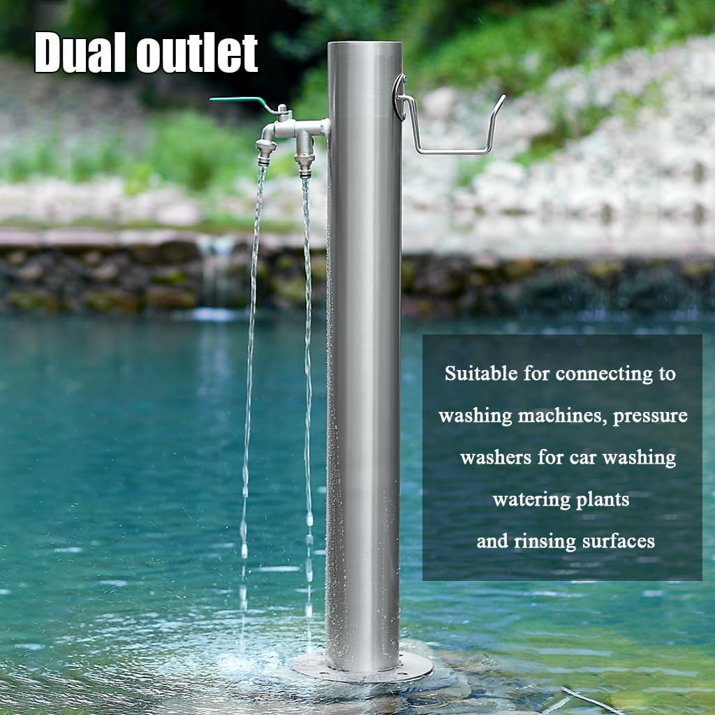 304 Stainless Steel Water Hydrant, Insulated Anti-Freeze Cotton Inner Pipe, Outdoor Water Faucet, Dual Spout Tap, Yard Hydrant with Pressure-Boosting Spray Gun