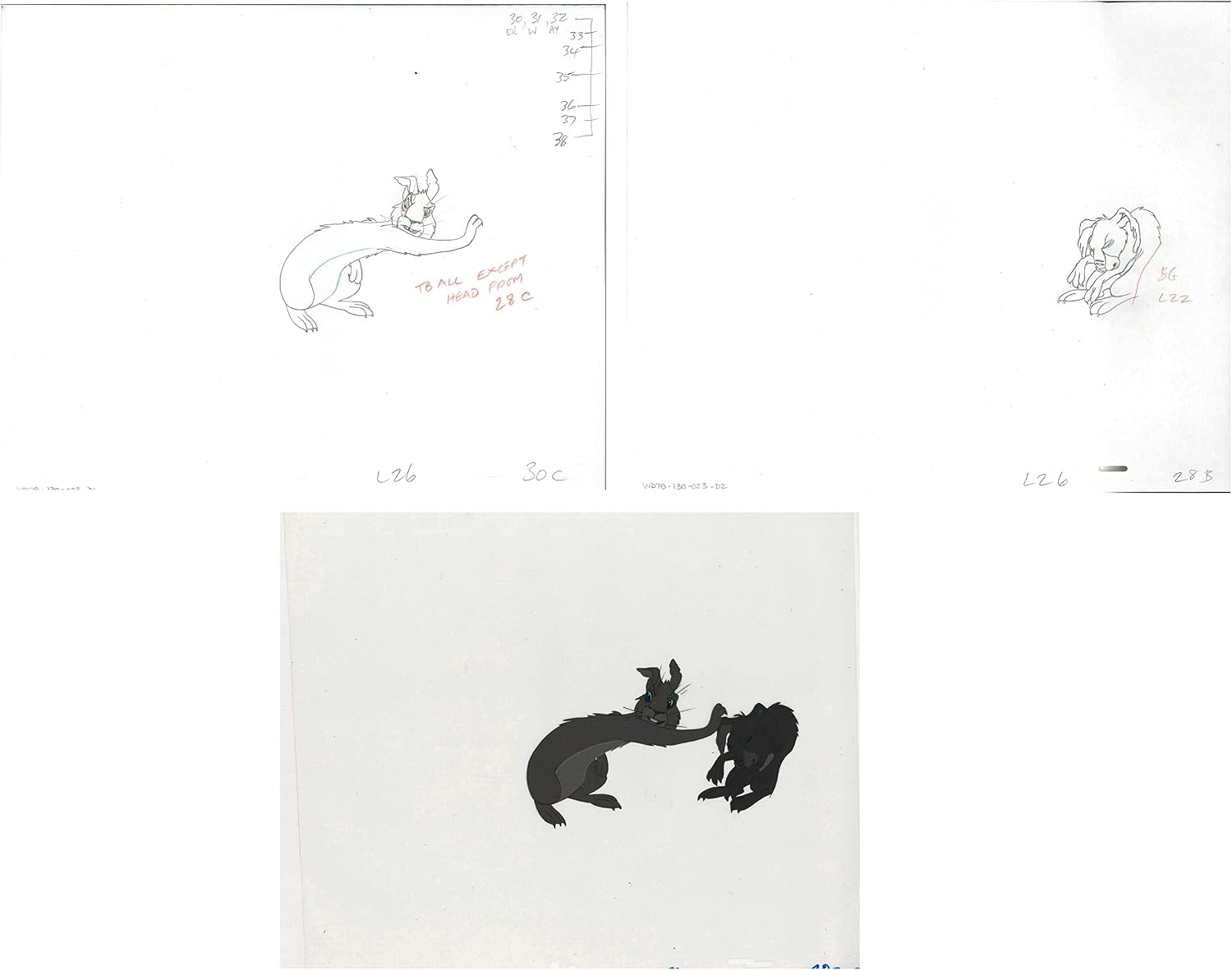 3 lot Watership Down 1978 production Animation Cel AND TWO Drawings 130-23