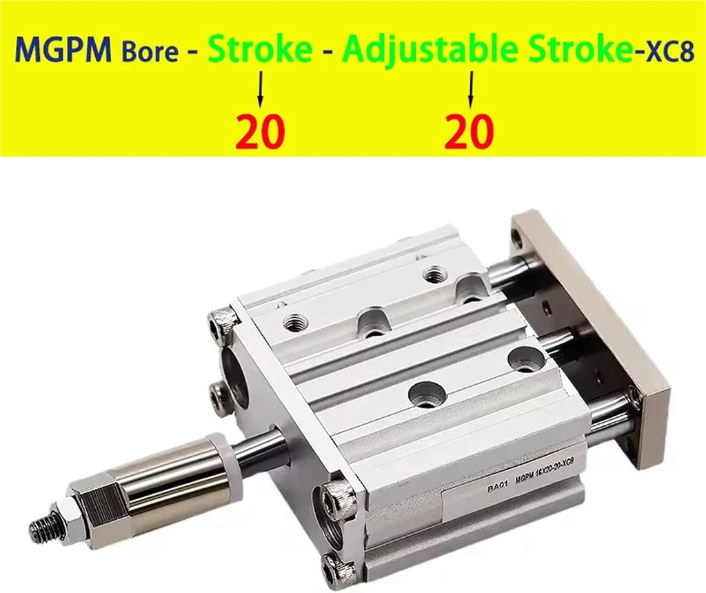 Pneumatic Cylinder Adjustable Stroke Type Three Bar Three-axis with Magnet MGPM12/16/20/25/32/40/50 Stroke 20-200mm(Stroke 20-20mm,Bore 16mm)