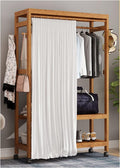 Coat Rack, Bamboo Garment Rack Heavy Duty Clothing Rack With 2-Tier Storage Shelves Clothes Hanging Rack On Wheels Minimalism Wardrobe Closet Organizer