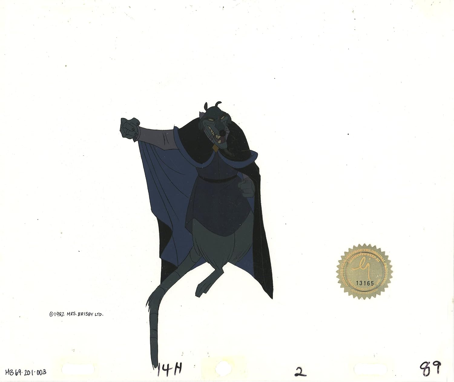 Don Bluth Secret of NIMH Jenner 1982 Original Production Animation Cel Used to Make the Cartoon 201-003