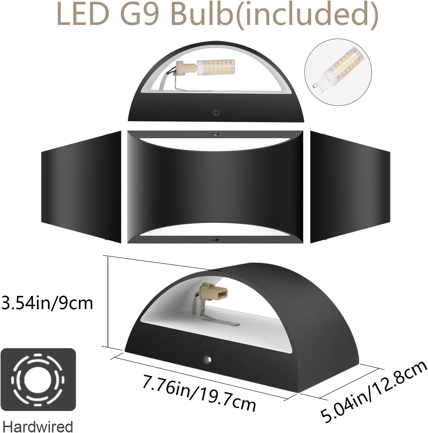 Aipsun 4 Pack Black Modern LED Wall Sconce Hardwired Indoor Wall Lights Up and Down Wall Mount Light for Living Room Bedroom Hallway Corridor Conservatory Warm White 3000K(with G9 Bulbs)