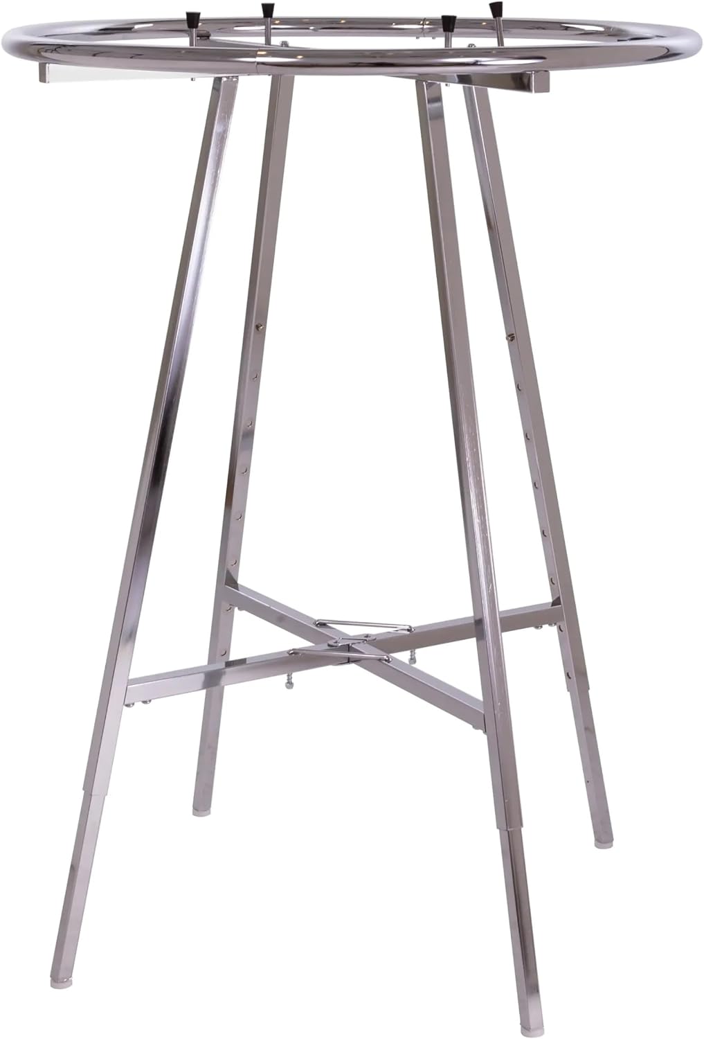 Econoco Folding Round Garment Rack, Adjustable Height Retail Display, Chrome Finish (36' Rack with Grid Top Basket)