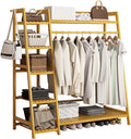 Bamboo Clothes Rail Stand - Freestanding Coat Garment Rack with Hanging Rod, Trapezoid Structure, Open Wardrobe Storage Organiser/A/50 * 40 * 140Cm,A,130 * 40 * 140Cm