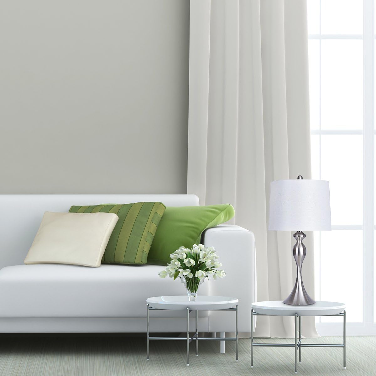 Grandview Gallery Table Lamps with White Shade, Set of 2 – Linen and Brushed Nickel 26.5' Table Lamps for Bedside, Dressers and Much More – ST90215JM-(W)