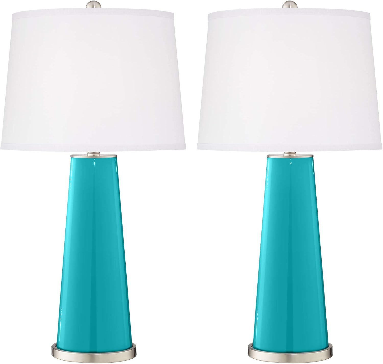 Color + Plus Leo 29 1/2' Tall Modern Coastal End Table Lamps Set of 2 Surfer Blue Finish Glass Fabric White Shade Living Room Bedroom Bedside Nightstand House Office Home Reading Kitchen Entryway