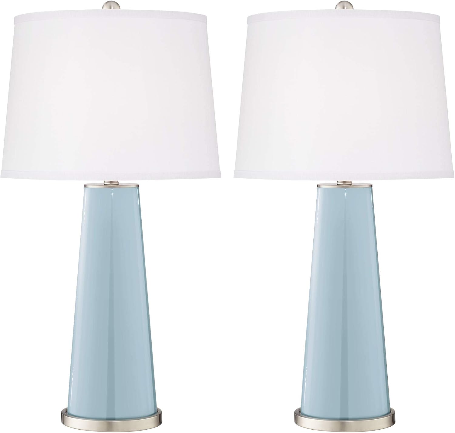 Color + Plus Leo Modern Table Lamps 29 1/2' Tall Set of 2 Vast Sky Blue Glass Tapered Column Plain White Drum Shade Decor for Bedroom Living Room House Home Bedside Nightstand Office Family