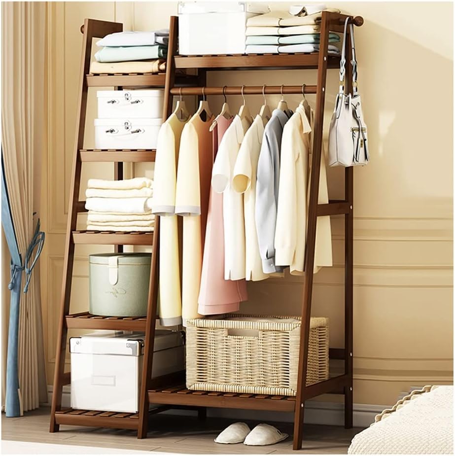 Strong Bamboo Garment Rack, with 7 Tier Shelves, Free-Standing Multifunctional Hanging Clothes Rack, Easy Assemble,80 * 42 * 140cm