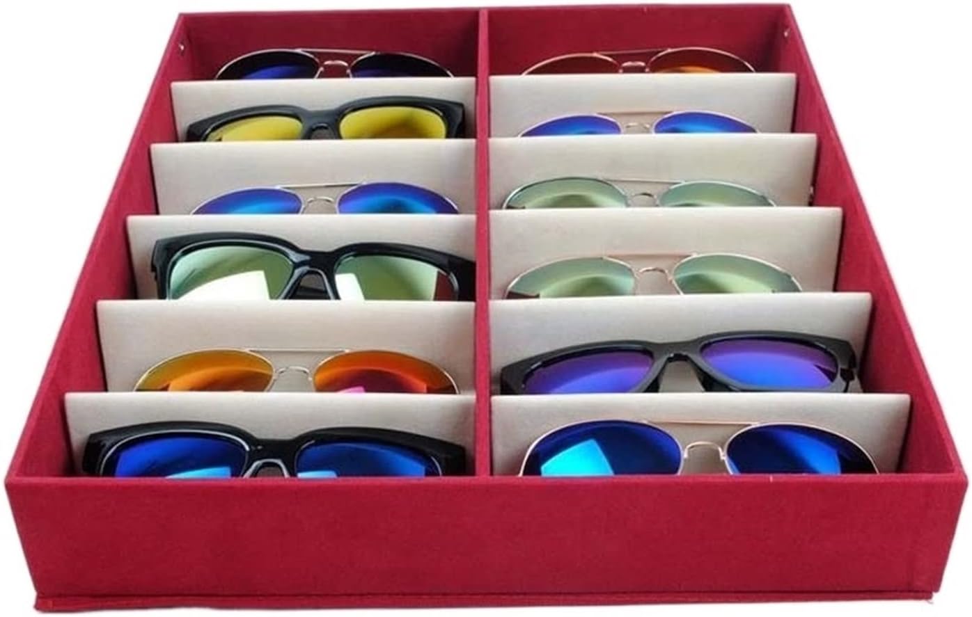 Eyeglass Displays Quality Glasses Storage Box 12 Grid Sunglasses Display Shelf Sunglass Organizer Box/Rack Eyewear Storage Usage Display Risers(Red)