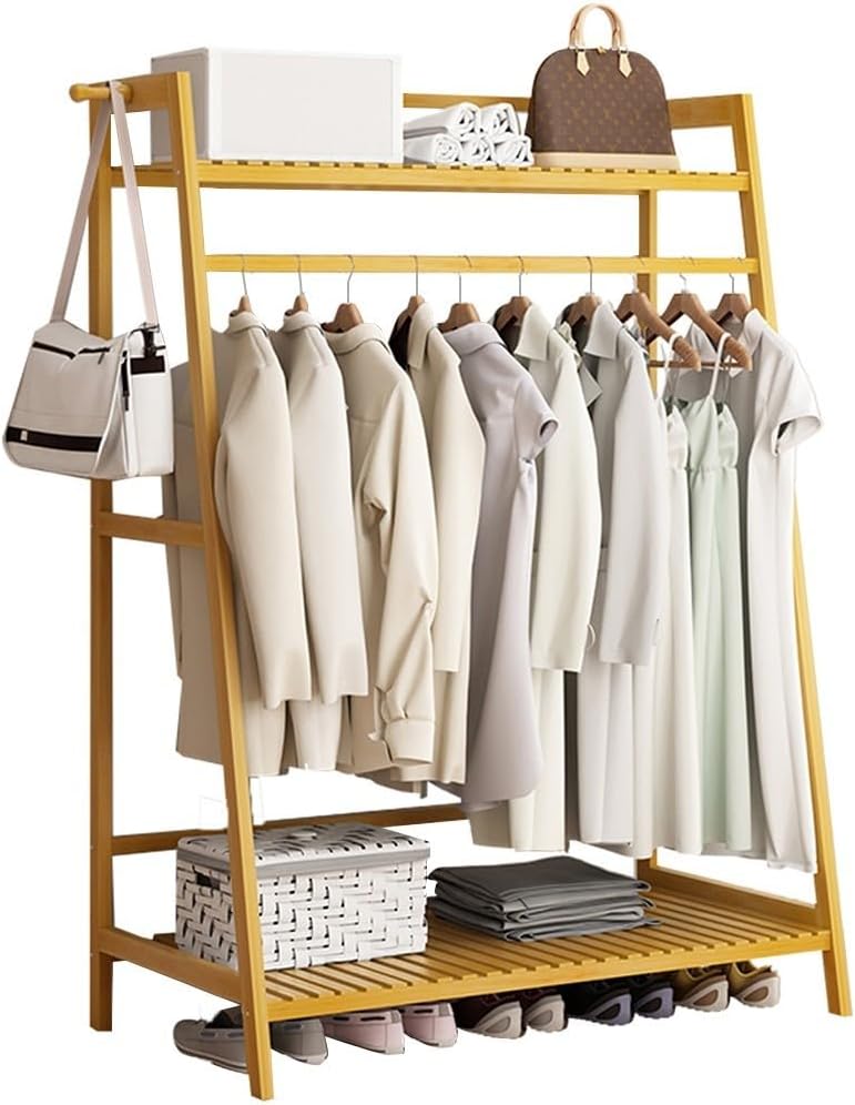 Bamboo Clothes Rail Stand - Freestanding Coat Garment Rack with Hanging Rod, Trapezoid Structure, Open Wardrobe Storage Organiser/B/160 * 40 * 140Cm *40 * 140Cm,A,100(A)*40 * 140Cm