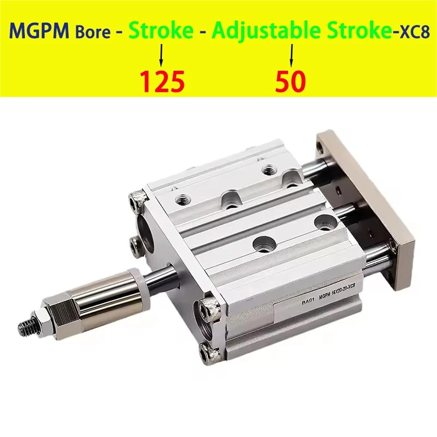 Pneumatic Cylinder Adjustable Stroke Type Three Bar Three-axis with Magnet MGPM12/16/20/25/32/40/50 Stroke 20-200mm(Stroke 125-50mm,Bore 25mm)