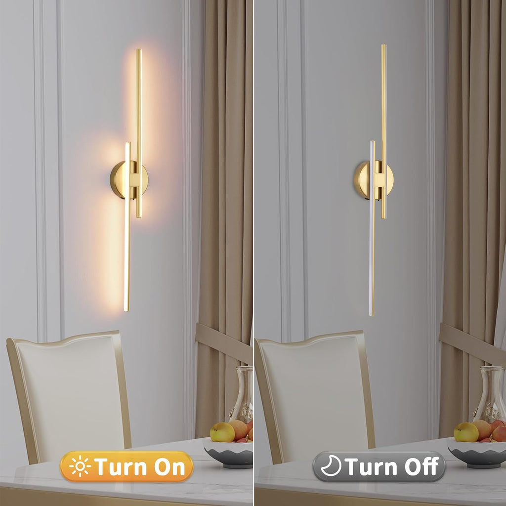 Battery Operated Wall Sconce Set of 2,Gold 31.4' 3000K-6500K LED Dimmable Wall Sconces with Remote Control,Wireless Wall Light USB Rechargeable for Bedroom Hallway Living Room Background Wall Lighting