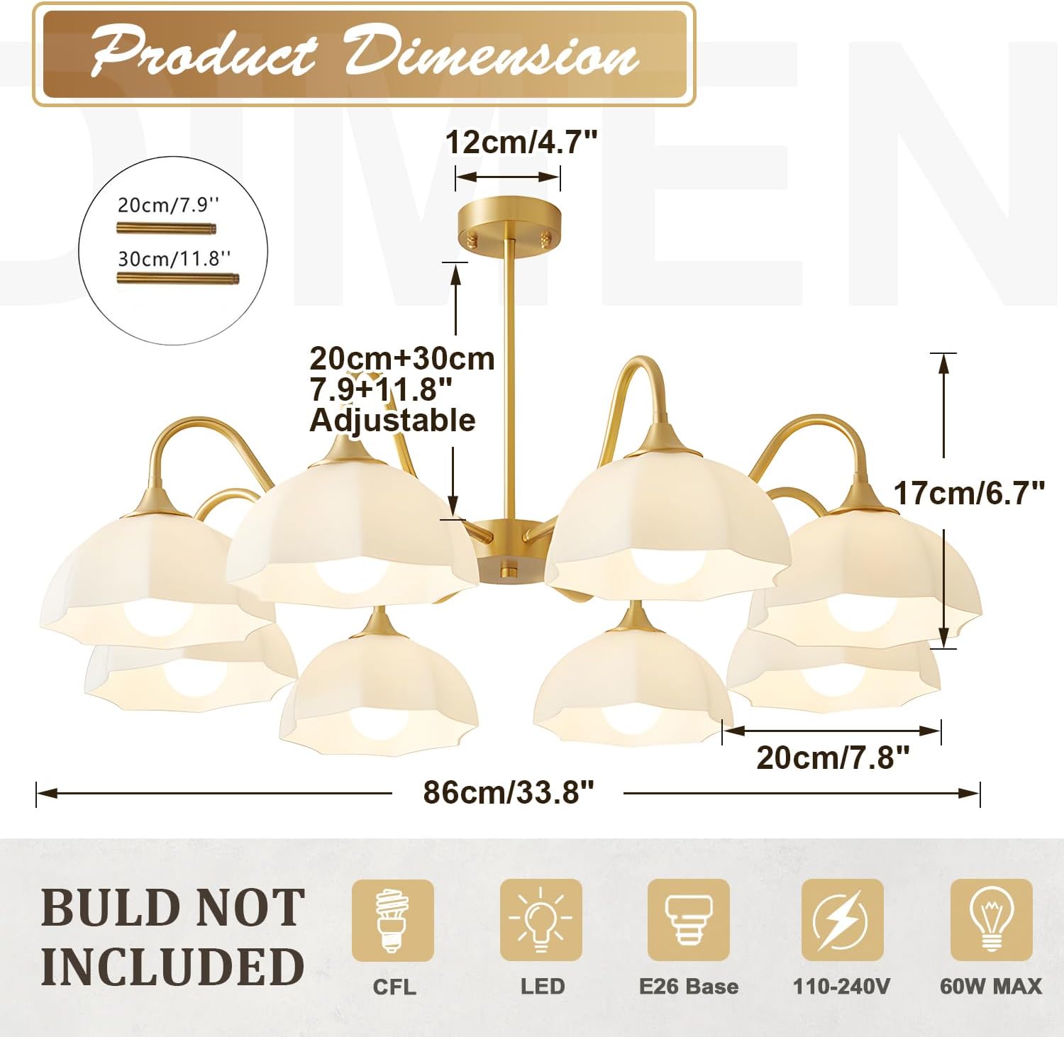 8 Lights Gold Sputnik Chandelier Light Fixture Large Mid Century Large Milk Glass Sputnik Pendant Lights Kitchen Island Modern Farmhouse Semi Flush Mount Chandelier Hanging Lamp MPL13-8 GD
