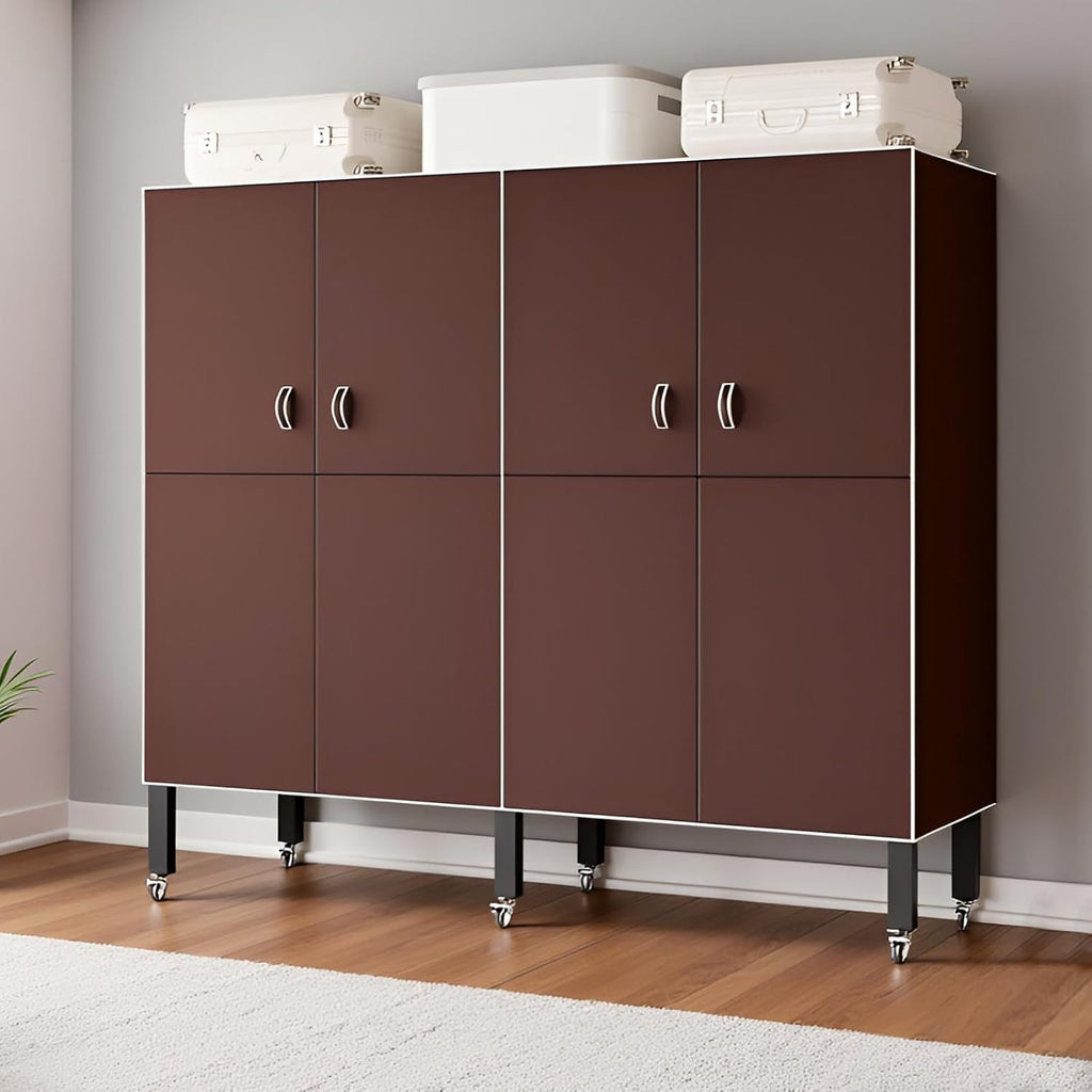 Heavy Duty Clothes Rack With Magnetic Door, Load 1500lbs, Foldable Portable Wardrobe Closet, Hanging Clothing Metal Garment Rack Closet System For Bedroom,Apartments,Rentals(Brown KT, 168cm/66in)