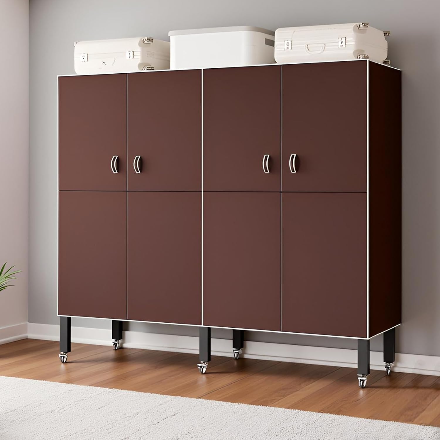 Heavy Duty Clothes Rack With Magnetic Door, Load 1500lbs, Foldable Portable Wardrobe Closet, Hanging Clothing Metal Garment Rack Closet System For Bedroom,Apartments,Rentals(Brown KT, 168cm/66in)