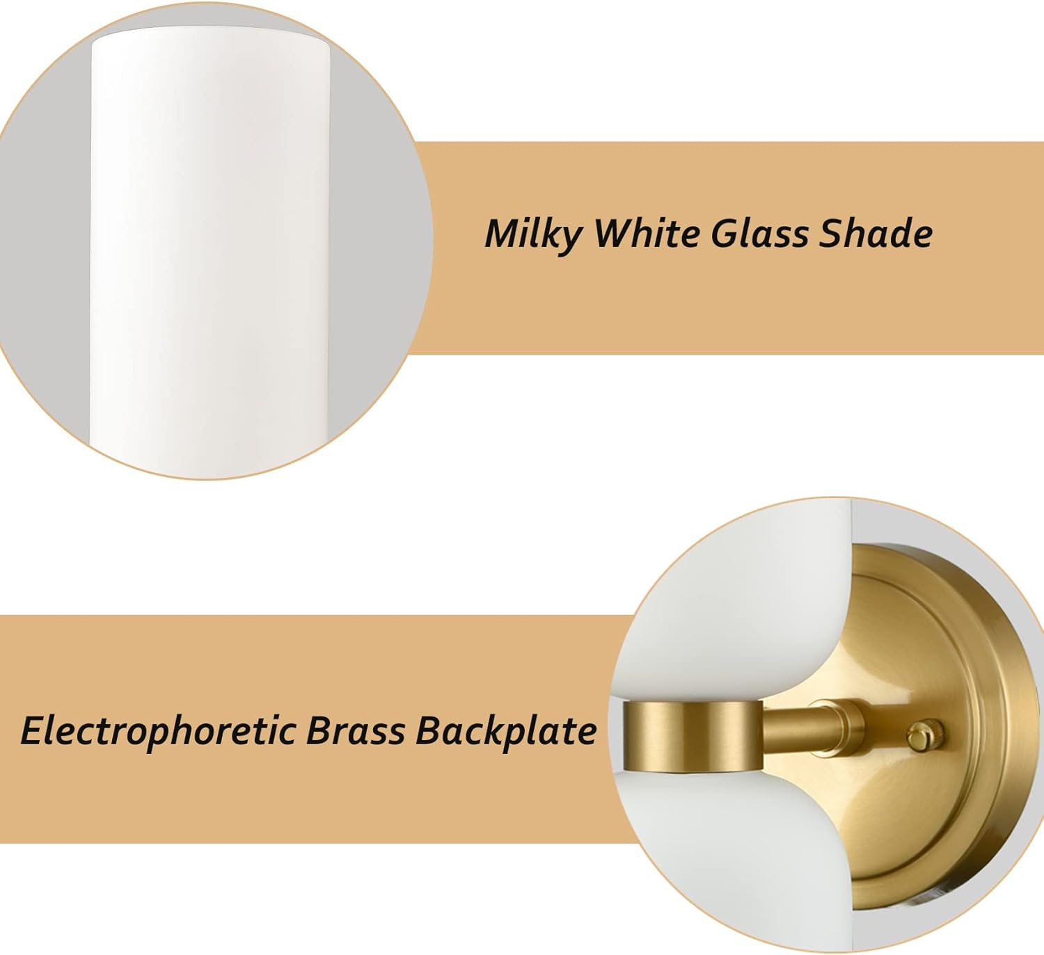 DEYNITE Gold Wall Sconces Set of Two 2-Light Modern Wall Light 3.93'(W)*14.2'(H) Bathroom Vanity Light Milky White Glass