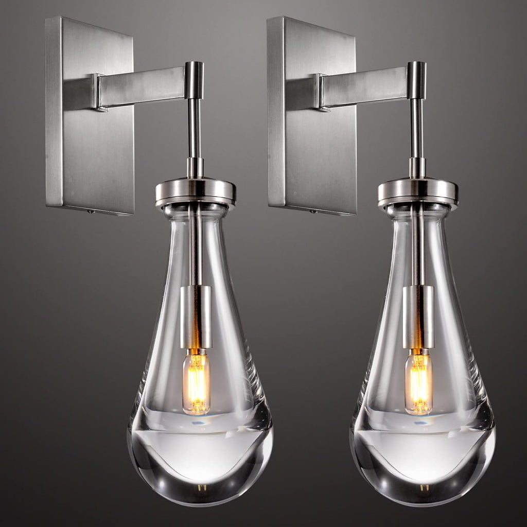 Wall Sconces Set of Two, Nickel Raindrop Sconces Wall Lighting Indoor Wall Lights for Bedroom, Nickel Bathroom Sconce, Wall Sconce Light for Living Room, Hallway