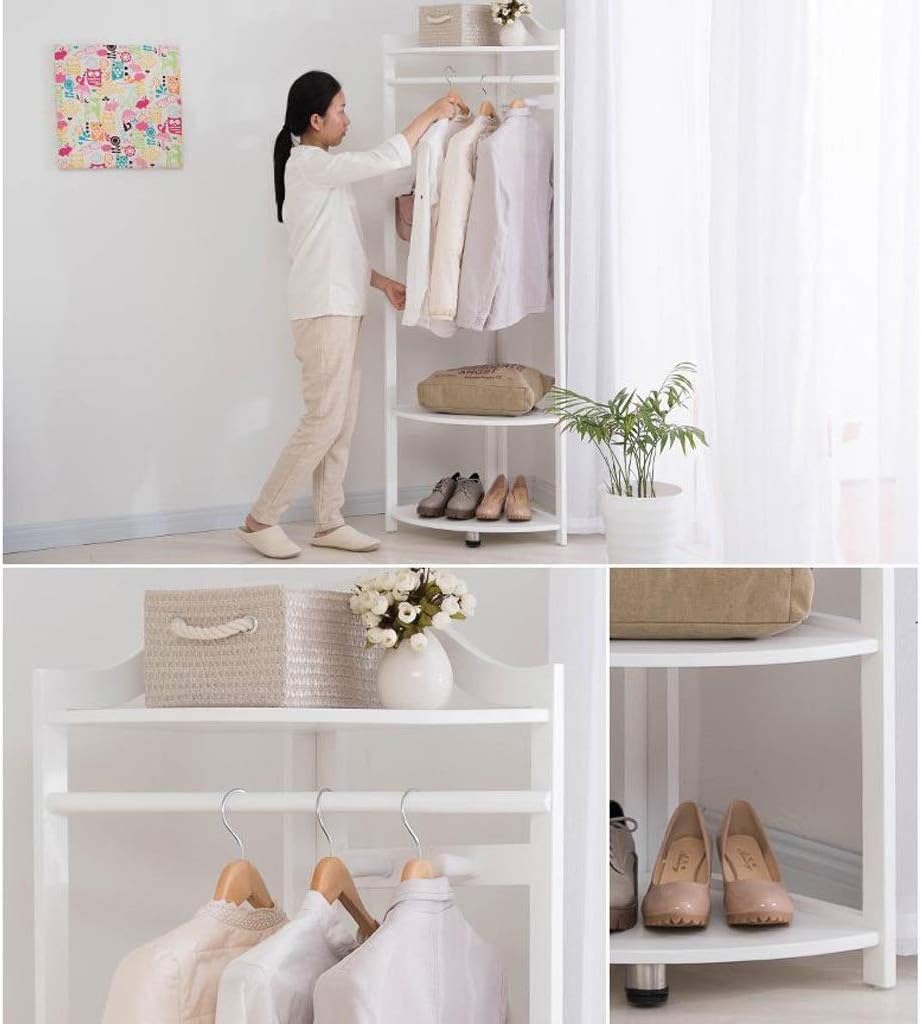Bamboo Garment Rack Large Clothes Rack Coat Stand Heavy Duty Clothes Hanging Rack with 3 Tier Storage Shelves for Clothes Shoes Hats Bags in Entryway, Bedroom, Living Room, Guest Room,White