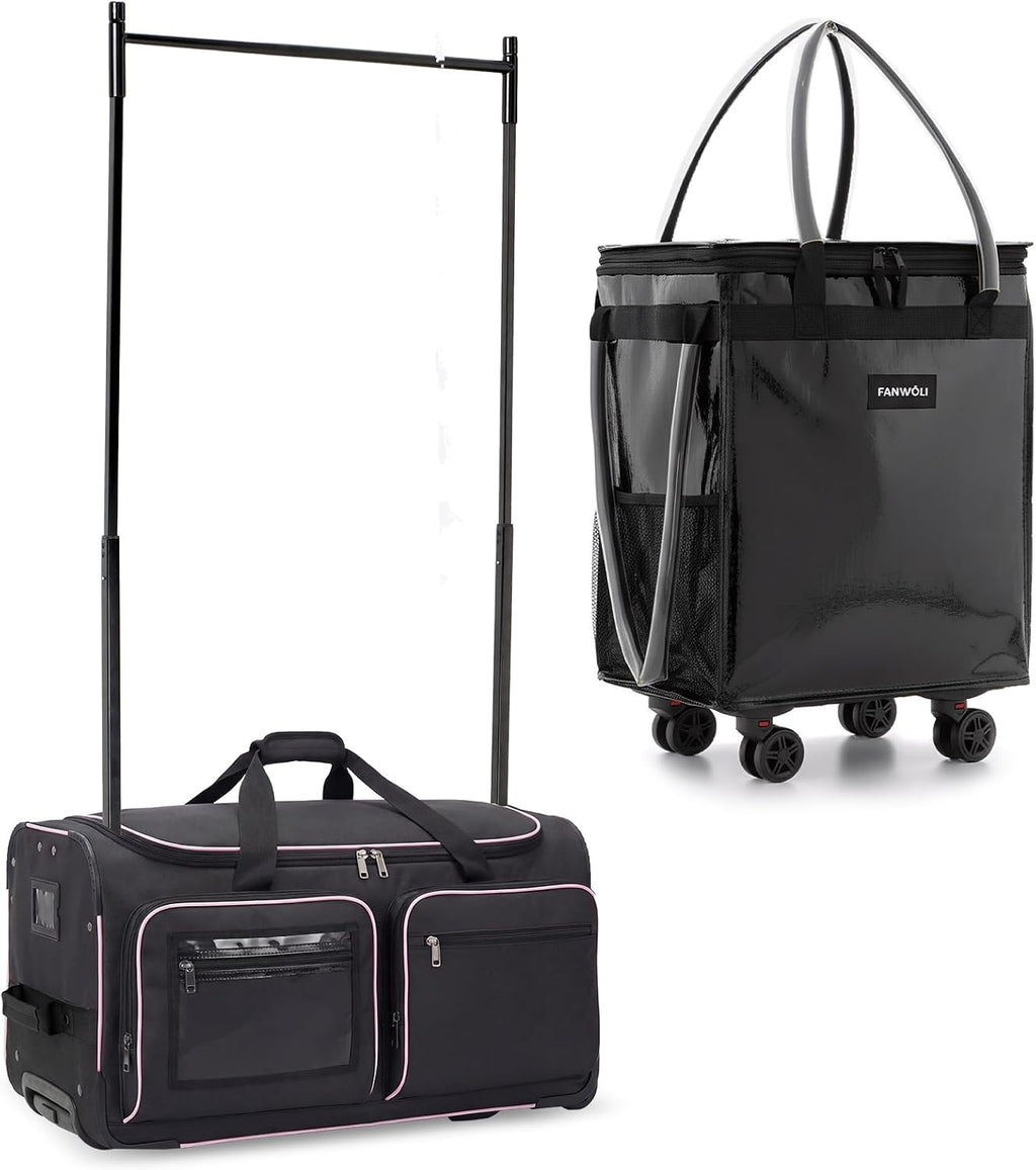 Fanwoli Dancer's Mobile Combo:80L Reusable Grocery Bag on Wheels + 23' Dance Bag with Garment Rack|Upgrade Stability, Simplify Your Move| Ideal for Competitions, Rehearsals & Daily Errands