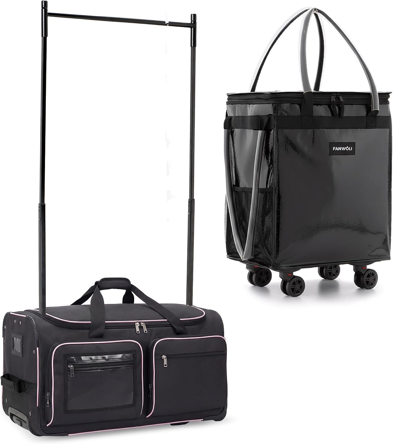 Fanwoli Dancer's Mobile Combo:80L Reusable Grocery Bag on Wheels + 23' Dance Bag with Garment Rack|Upgrade Stability, Simplify Your Move| Ideal for Competitions, Rehearsals & Daily Errands