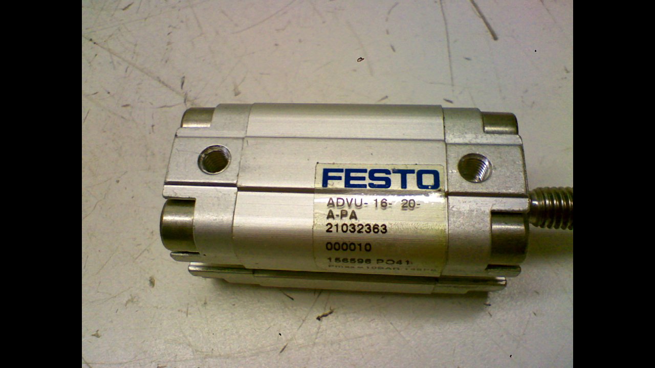 FESTO ADVU-16-20-A-P-A (156596), 1.2-10 BAR OPERATING PRESSURE, 16 MM BORE, 20 MM STROKE, COMPACT, DOUBLE-ACTING, ELASTIC CUSHIONING RINGS/PADS AT BOTH ENDS, M5 PNEUMATIC CONNECTION, PNEUMATIC CYLINDE