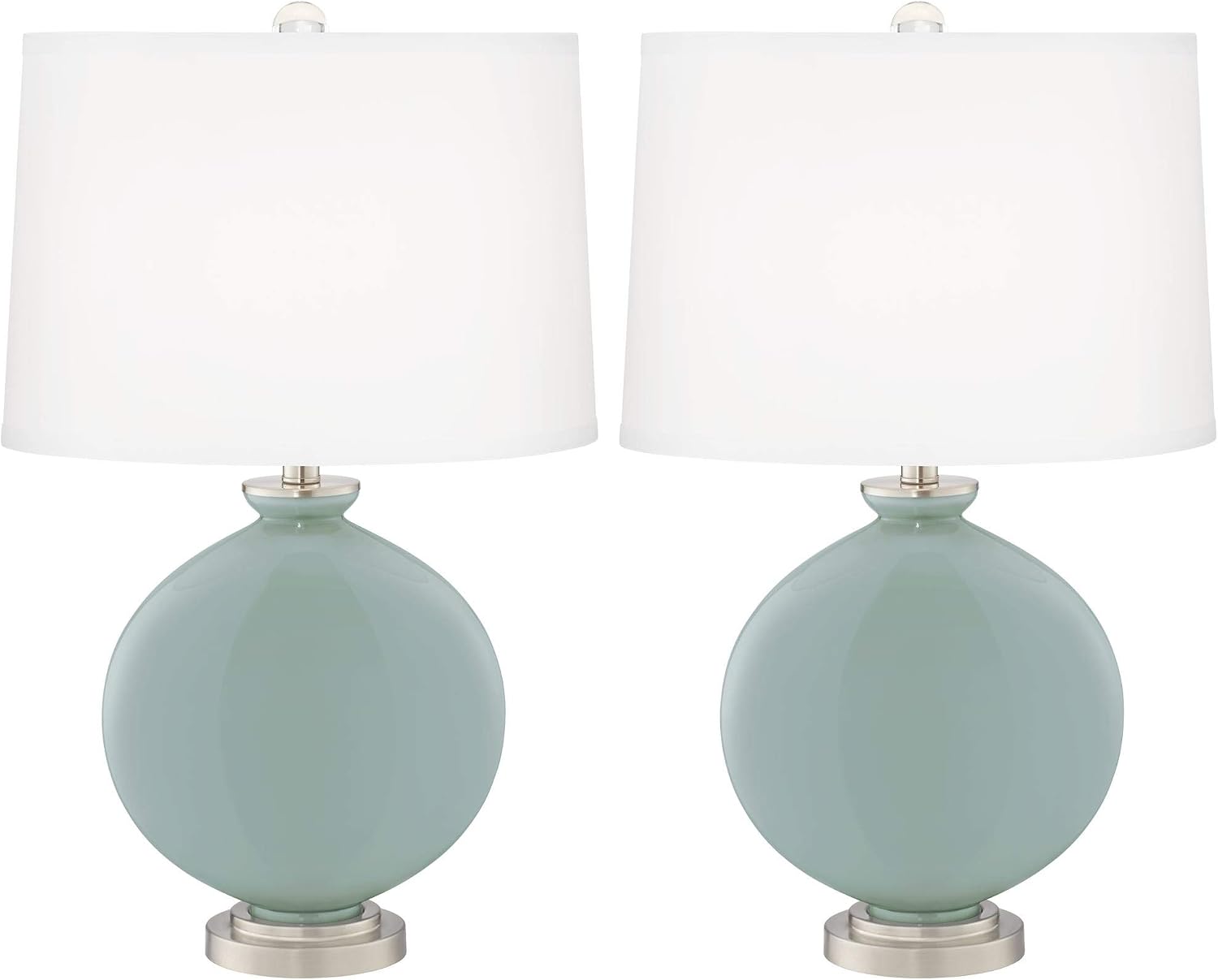 Color + Plus Carrie 26 1/2' Tall Round Modern Coastal Table Lamps Set of 2 Aqua-Sphere Blue Brushed Nickel Finish Glass White Shade Living Room Bedroom Bedside Nightstand House Office Home Reading