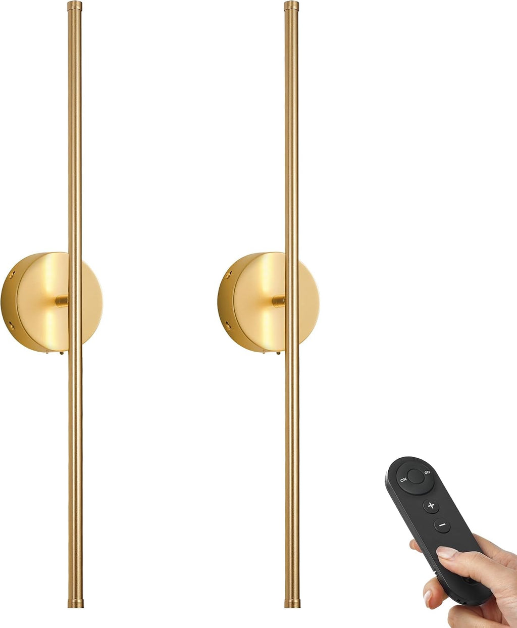 KARTOOSH Battery Operated Wall Sconces, Dimmable Wall Sconces Set of Two, 350°Rotate, 3000K LED Gold Wireless Wall Light for Living Room, Bedroom, Hallway, 32.2 Inch (2 Pack)