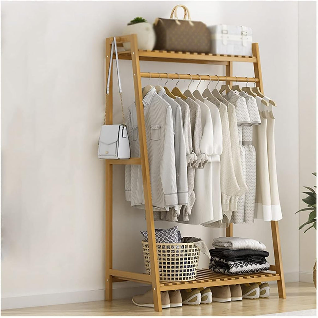 Bamboo Garment Rack with Shelf, Hanging Coat Rack for Clothes Coats Shoes, for Living Room Bedroom Entryway, Space Saver (Natural 80cm)