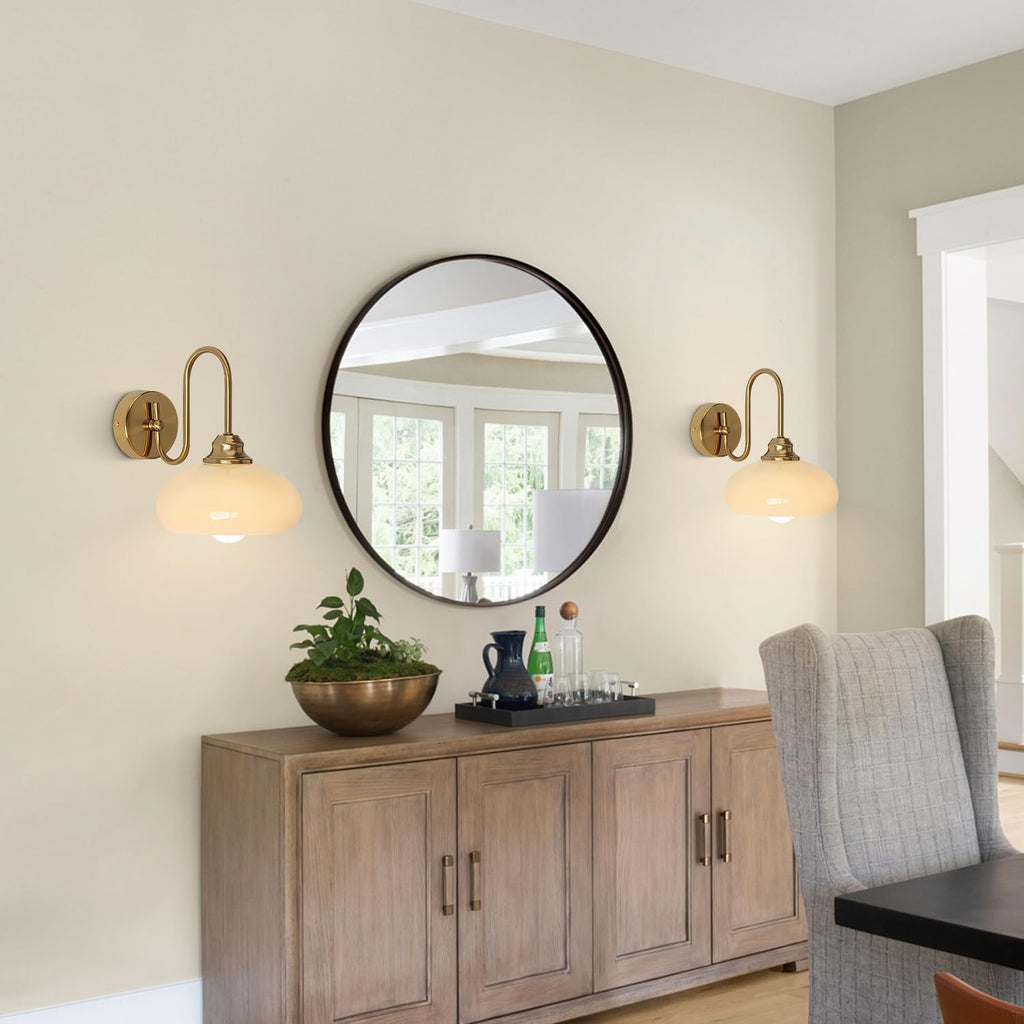 KCO Lighting Brass Gold Wall Sconces Set of 2 Mid Century Glass Wall Sconces Set of Two Modern Globe Wall Light Round Wall Light Bedroom Fixtures 2 Pack