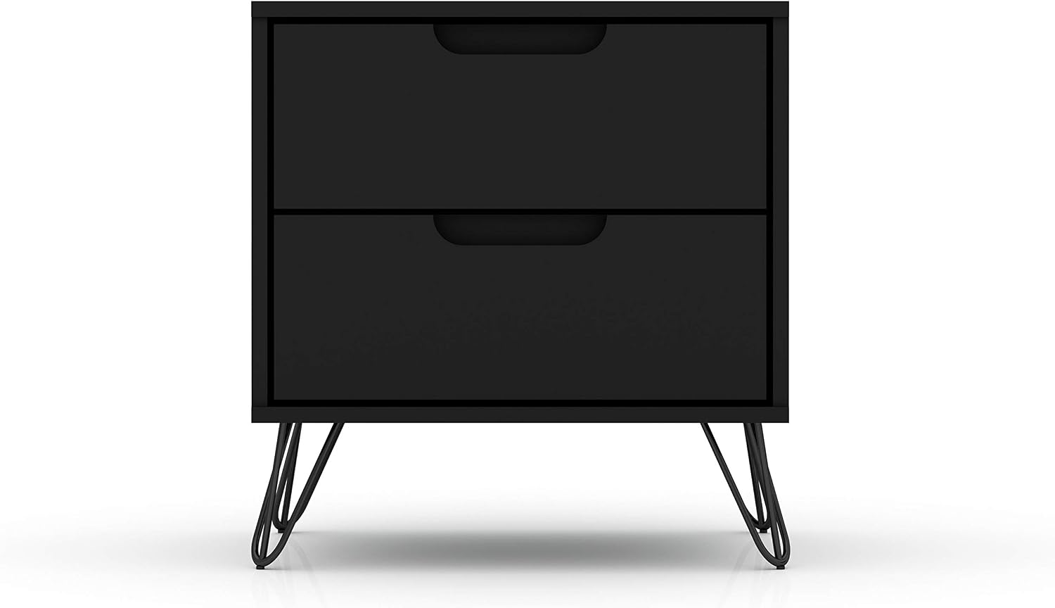 Manhattan Comfort Rockefeller Nightstand with Drawers, Mid Century Modern Bedside Table, Minimalist Display and Storage Organizer, Ideal for Bedroom and Living Room, Black